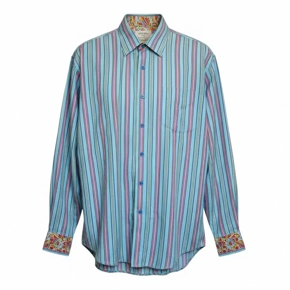 Robert Graham 2XL Multicolor Striped Button Down Shirt | 100% Cotton Blue - Picture 2 of 8